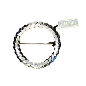 Vintage R Mandle Brooch Pin Jewelry Silver Tone Estate Statement Round Lapel NEW